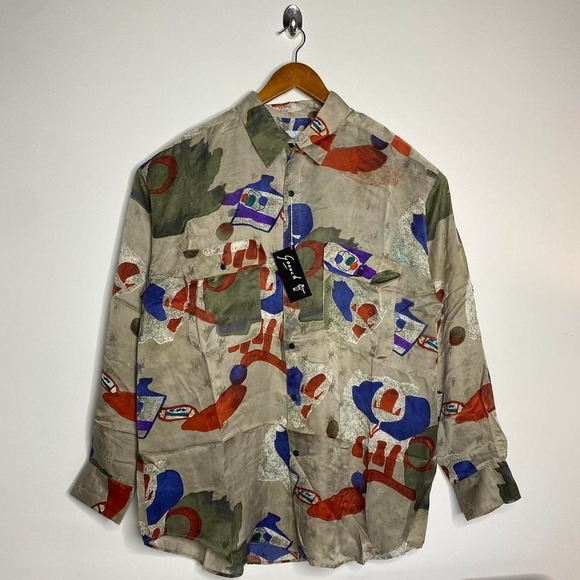American Vintage Other - Vintage 90s GOOUCH rayon silk button down shirt LARGE